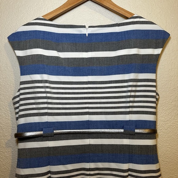 Calvin Klein Womens 14 Blue Gray Striped Sheath Scuba Stretch Knee Length Formal - Picture 4 of 6